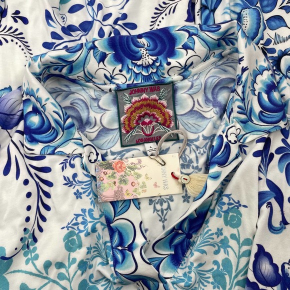 NWT Johnny Was Farrow Swing Polo Dress Botanical Print Blue White Size L - Picture 7 of 7